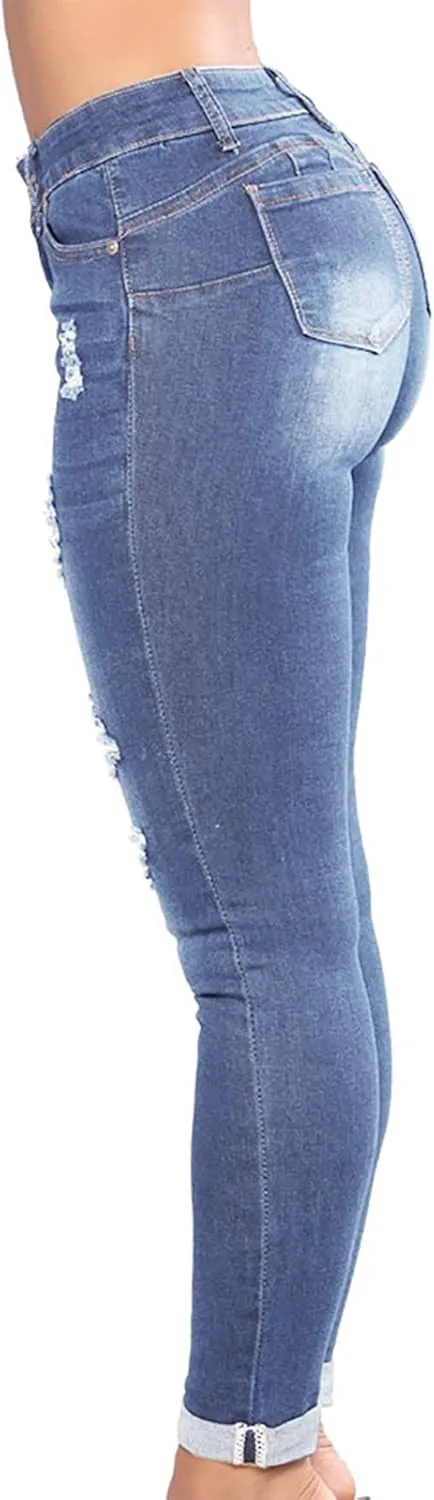 Petite Jeans for Women Ripped Jeans Curvy Slim Fit Butt Lifting Denim Skinny Jeans Skinny Stretchy Denim Pants