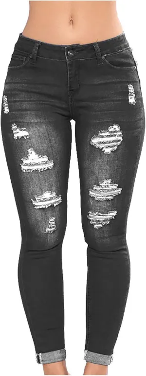 Petite Jeans for Women Ripped Jeans Curvy Slim Fit Butt Lifting Denim Skinny Jeans Skinny Stretchy Denim Pants