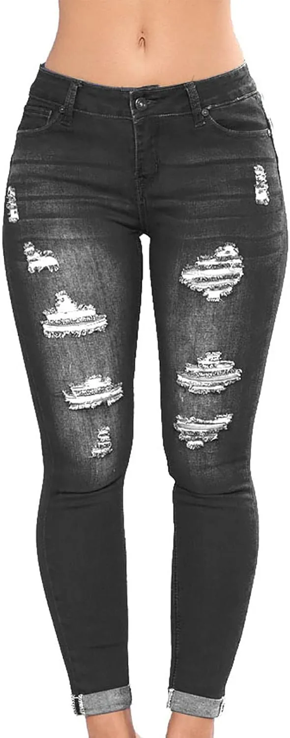 Petite Jeans for Women Ripped Jeans Curvy Slim Fit Butt Lifting Denim Skinny Jeans Skinny Stretchy Denim Pants