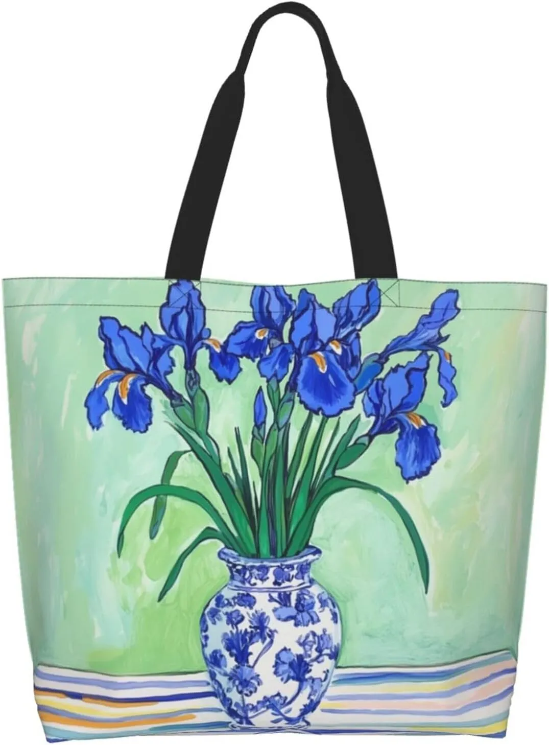pink flowers print Reusable Shoulder Bags Large Casual Tote Bag Shopping Grocery grocery bag