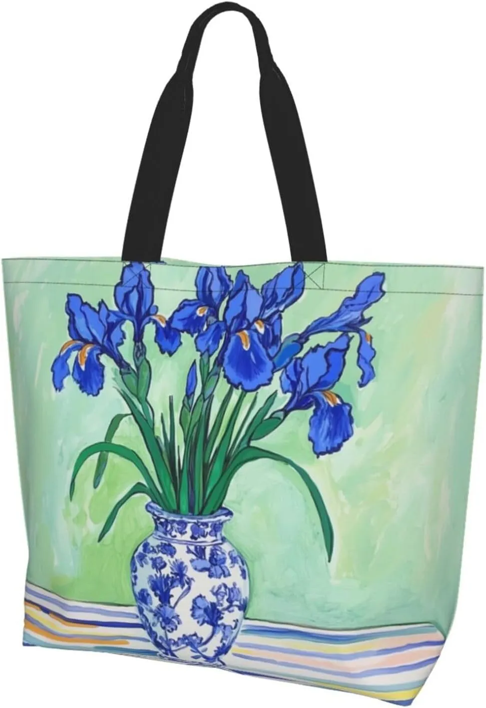 pink flowers print Reusable Shoulder Bags Large Casual Tote Bag Shopping Grocery grocery bag