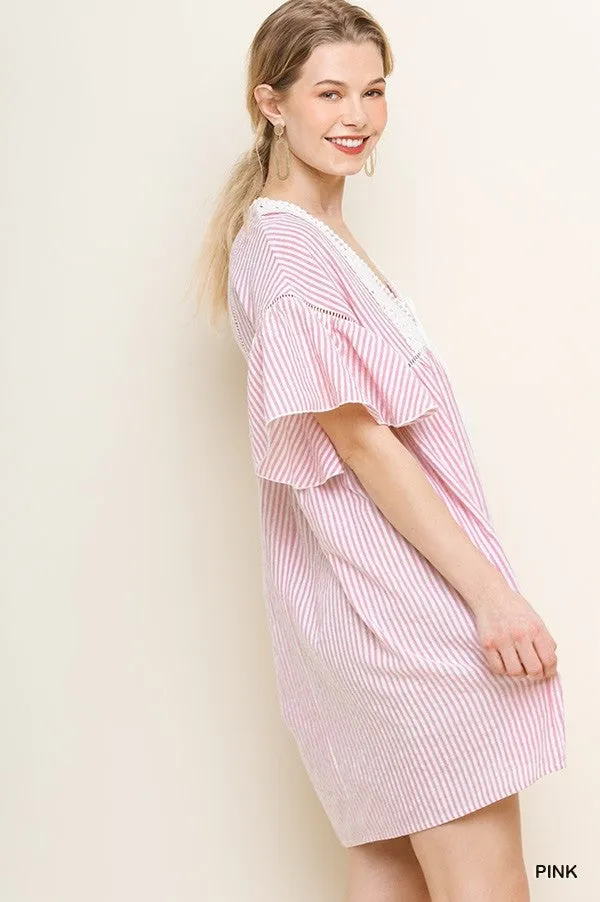 Pink Striped Babydoll Dress