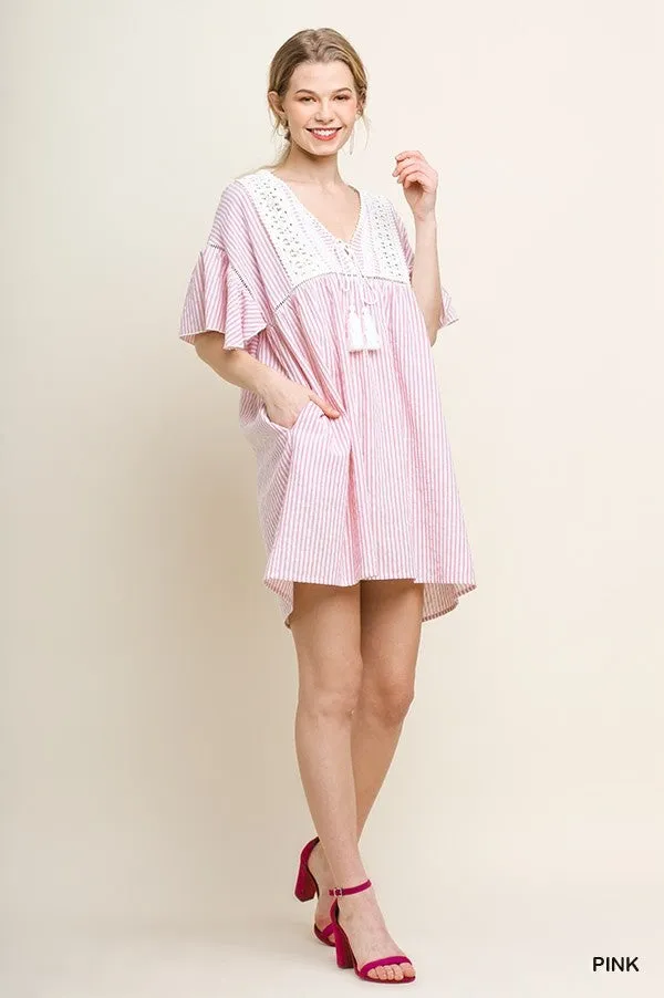 Pink Striped Babydoll Dress