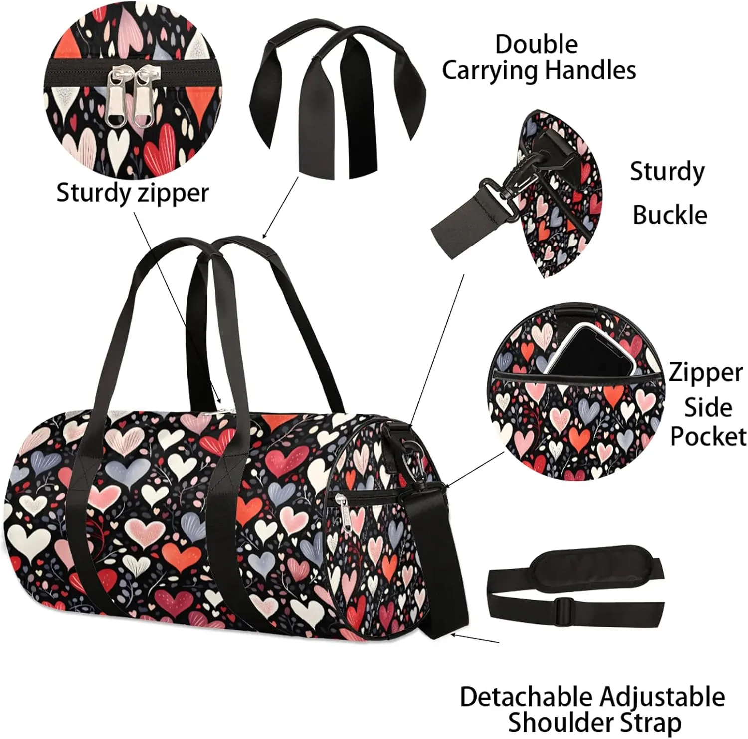Plant Love Pattern Sports Gym Bag for Men Women Lightweight Travel Duffle Bag with Shoulder Strap Waterproof Carry On Weekender Overnight Bag for Travel Sports Gym