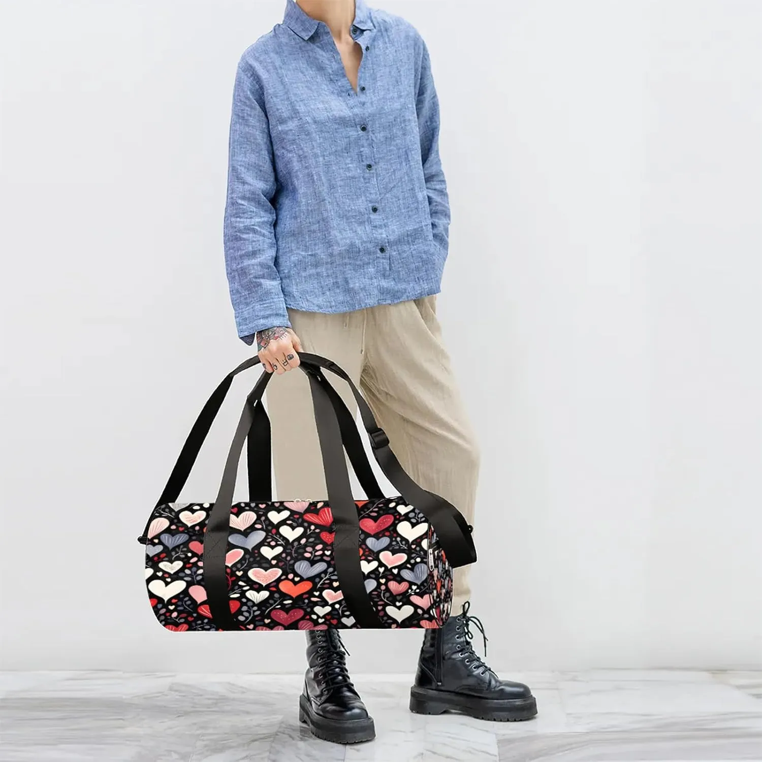 Plant Love Pattern Sports Gym Bag for Men Women Lightweight Travel Duffle Bag with Shoulder Strap Waterproof Carry On Weekender Overnight Bag for Travel Sports Gym