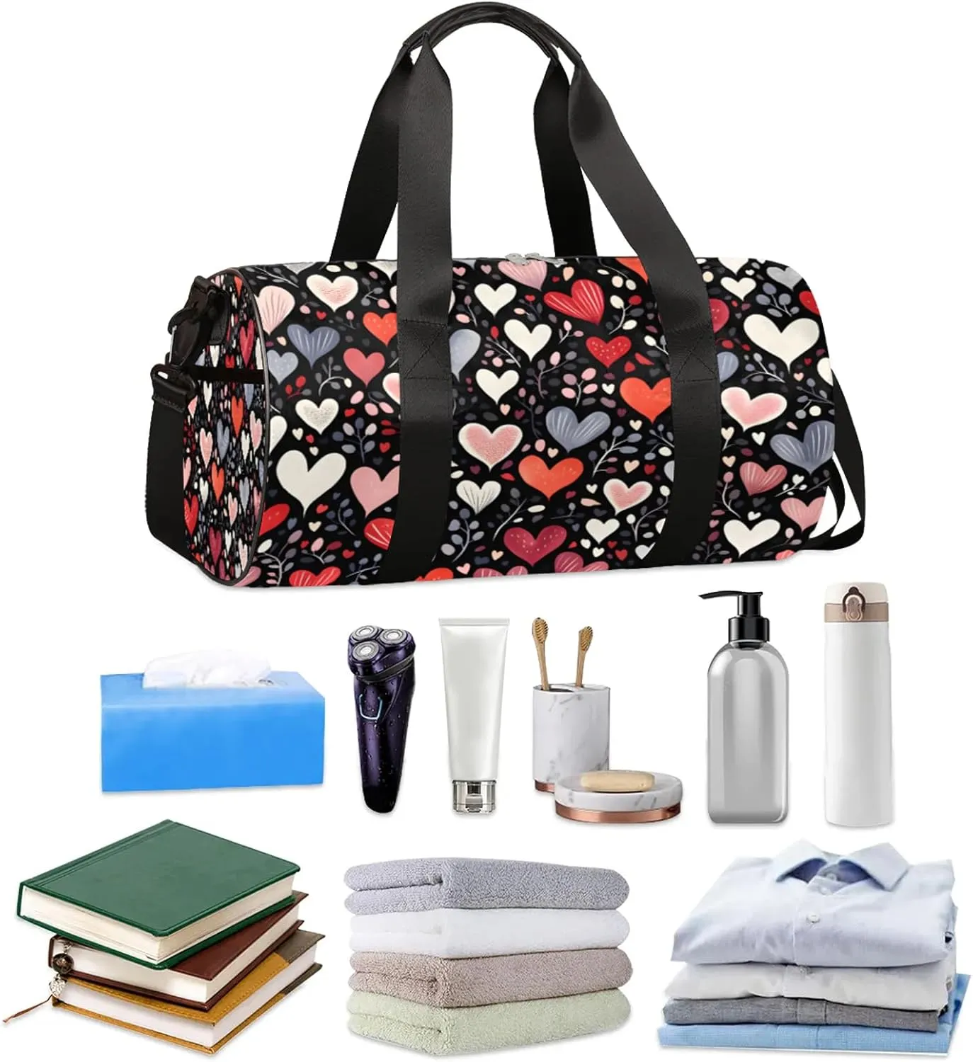 Plant Love Pattern Sports Gym Bag for Men Women Lightweight Travel Duffle Bag with Shoulder Strap Waterproof Carry On Weekender Overnight Bag for Travel Sports Gym