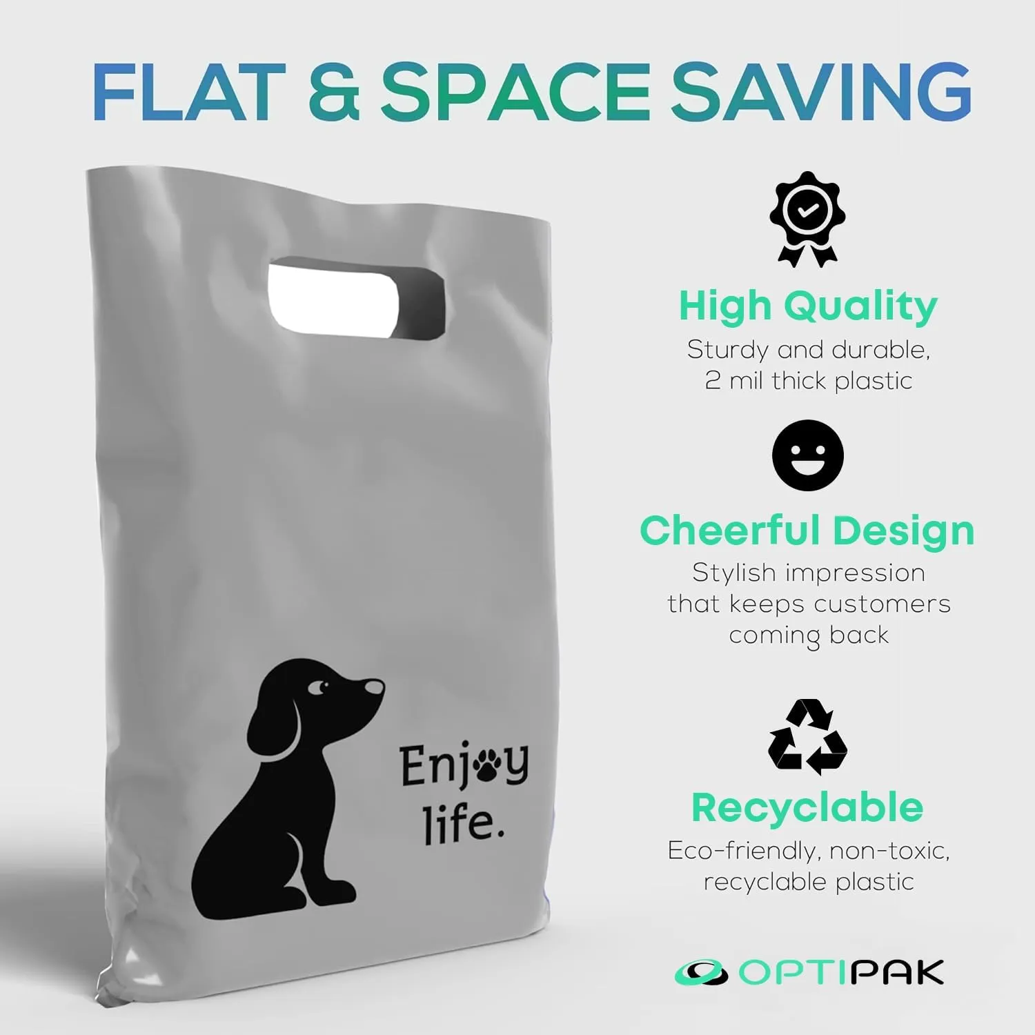 Plastic Bags with Handles,12x15 Merchandise Bags for Small Business,Die-Cut Retail Shopping & Boutique Bags,Vendor Event and Tradeshow Supplies,Enjoy Life