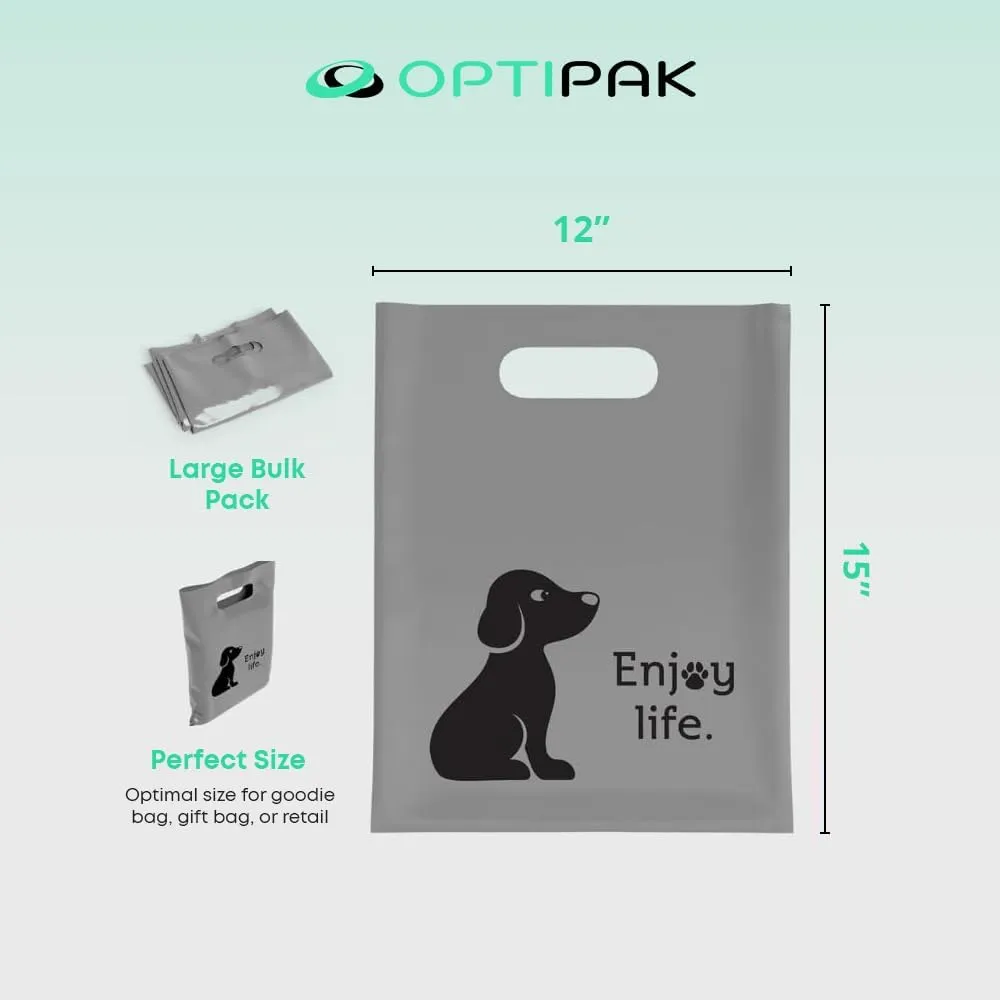 Plastic Bags with Handles,12x15 Merchandise Bags for Small Business,Die-Cut Retail Shopping & Boutique Bags,Vendor Event and Tradeshow Supplies,Enjoy Life