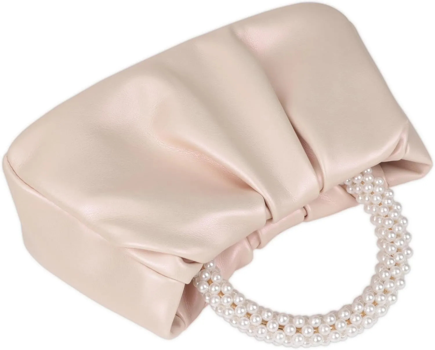 Pleated Clutch Purses for Women Soft Leather Evening Bag Pearl Handbags for Wedding Bridal Party Prom