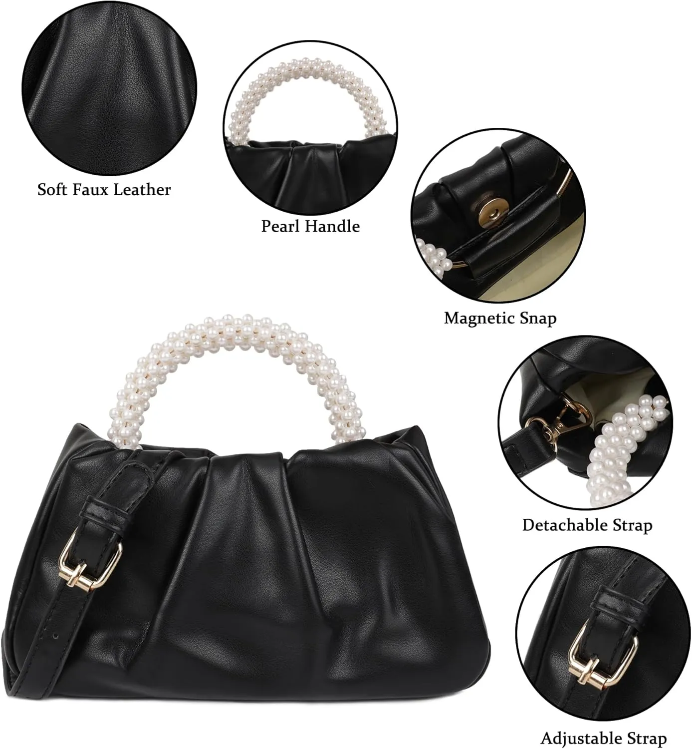 Pleated Clutch Purses for Women Soft Leather Evening Bag Pearl Handbags for Wedding Bridal Party Prom