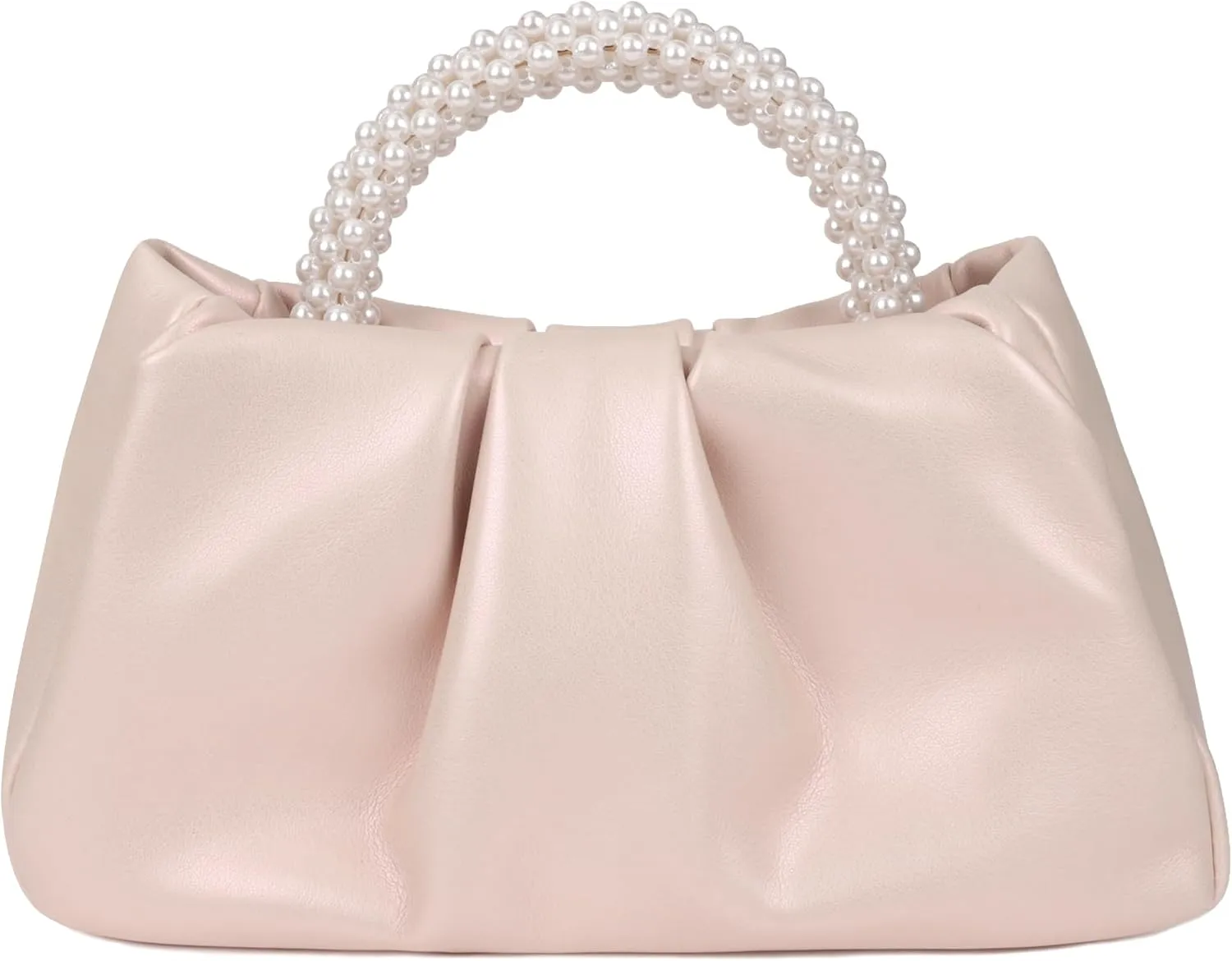 Pleated Clutch Purses for Women Soft Leather Evening Bag Pearl Handbags for Wedding Bridal Party Prom