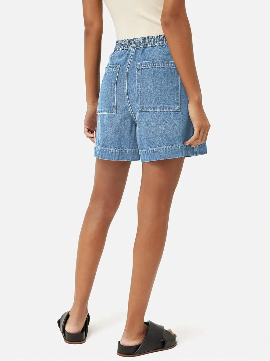 PLNOTME Women's Casual Jean Shorts High Waisted Denim Shorts Wide Leg Summer Shorts with Pockets
