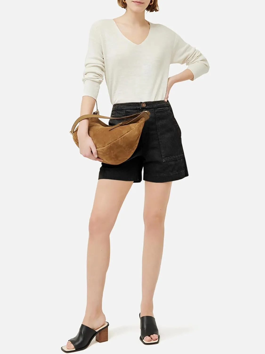 PLNOTME Women's Casual Jean Shorts High Waisted Denim Shorts Wide Leg Summer Shorts with Pockets