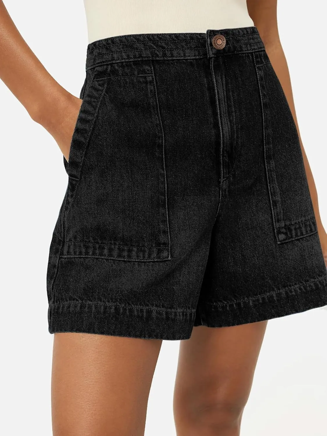 PLNOTME Women's Casual Jean Shorts High Waisted Denim Shorts Wide Leg Summer Shorts with Pockets