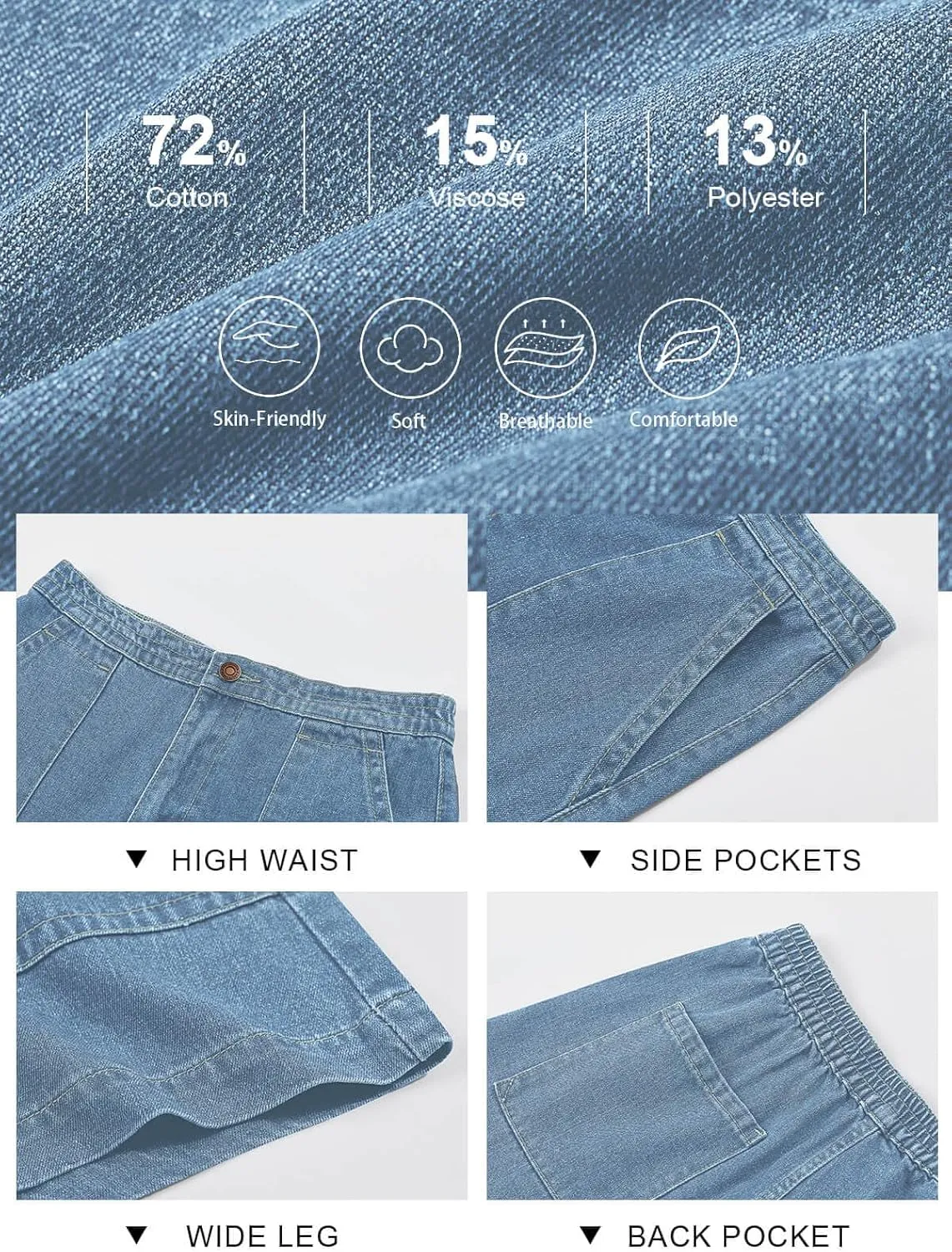 PLNOTME Women's Casual Jean Shorts High Waisted Denim Shorts Wide Leg Summer Shorts with Pockets