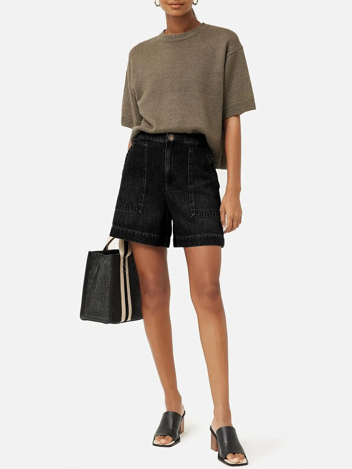 PLNOTME Women's Casual Jean Shorts High Waisted Denim Shorts Wide Leg Summer Shorts with Pockets