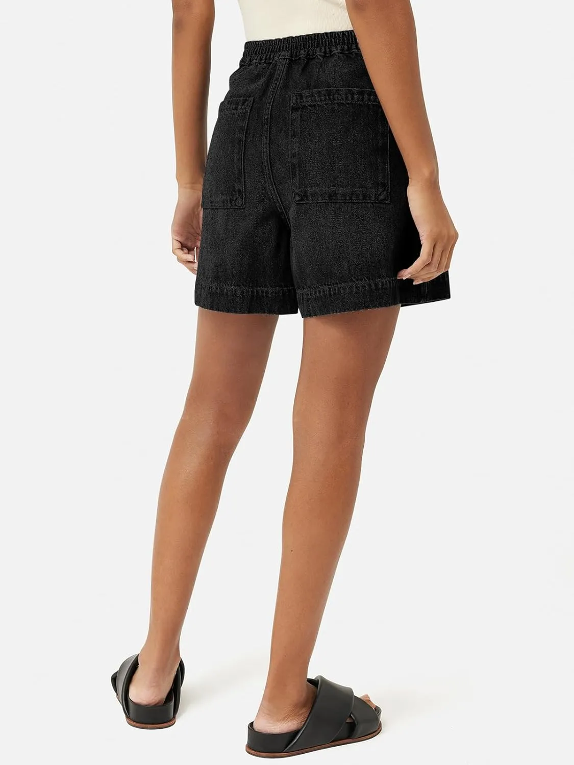 PLNOTME Women's Casual Jean Shorts High Waisted Denim Shorts Wide Leg Summer Shorts with Pockets