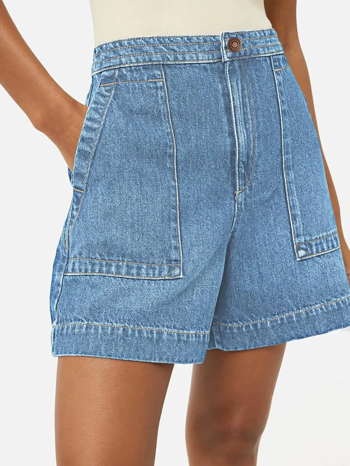 PLNOTME Women's Casual Jean Shorts High Waisted Denim Shorts Wide Leg Summer Shorts with Pockets