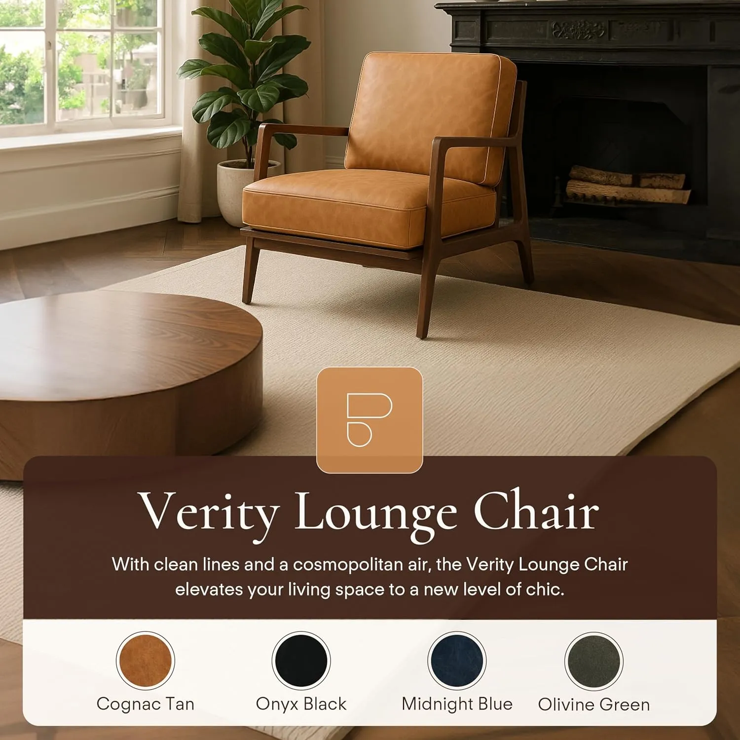 POLY & BARK Verity Lounge Chair, Cognac Tan