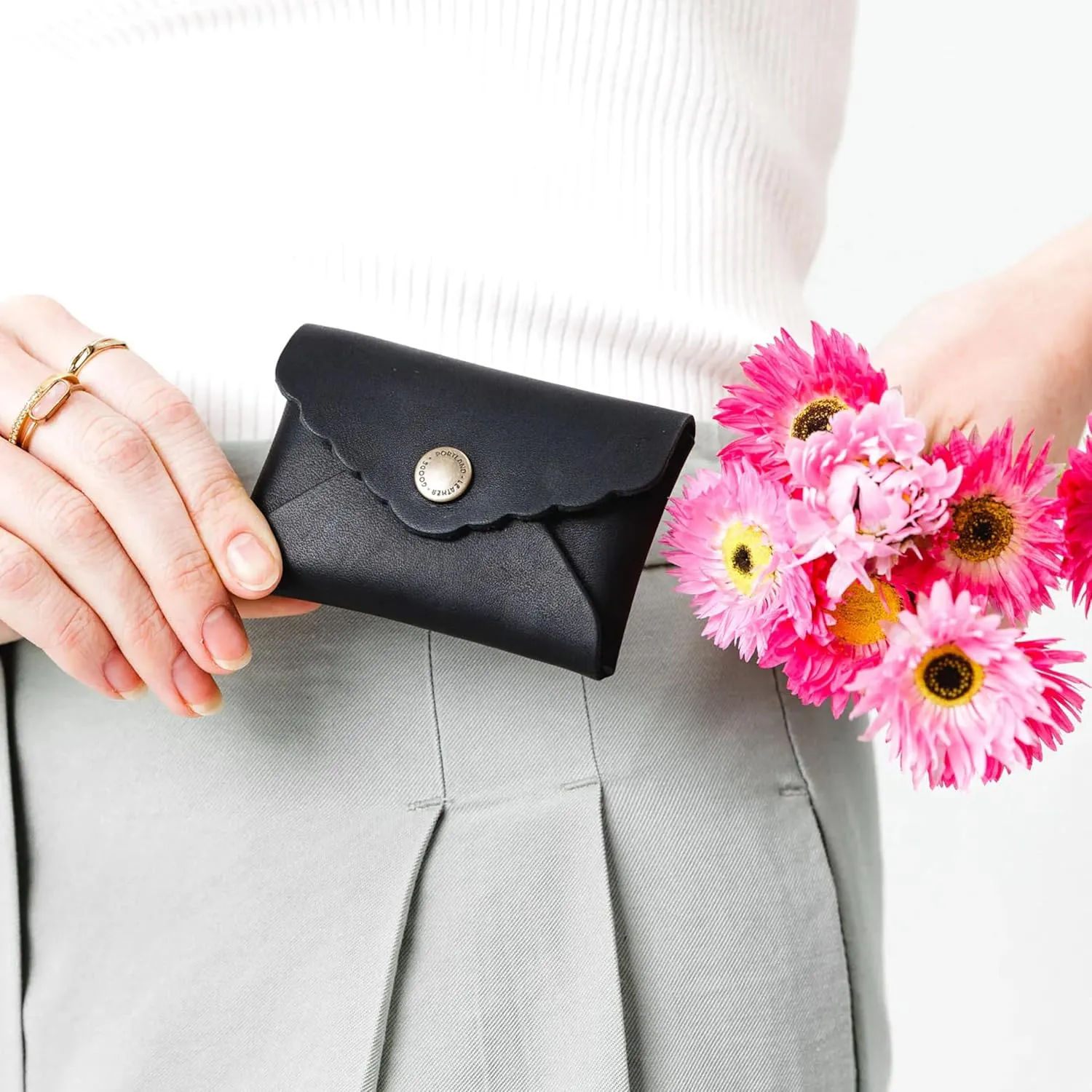 Portland Leather Goods Mini Daisy Wallet for Women – Handmade from the Finest Full-Grain Hides – Features Envelope Design with Snap Closure – Black