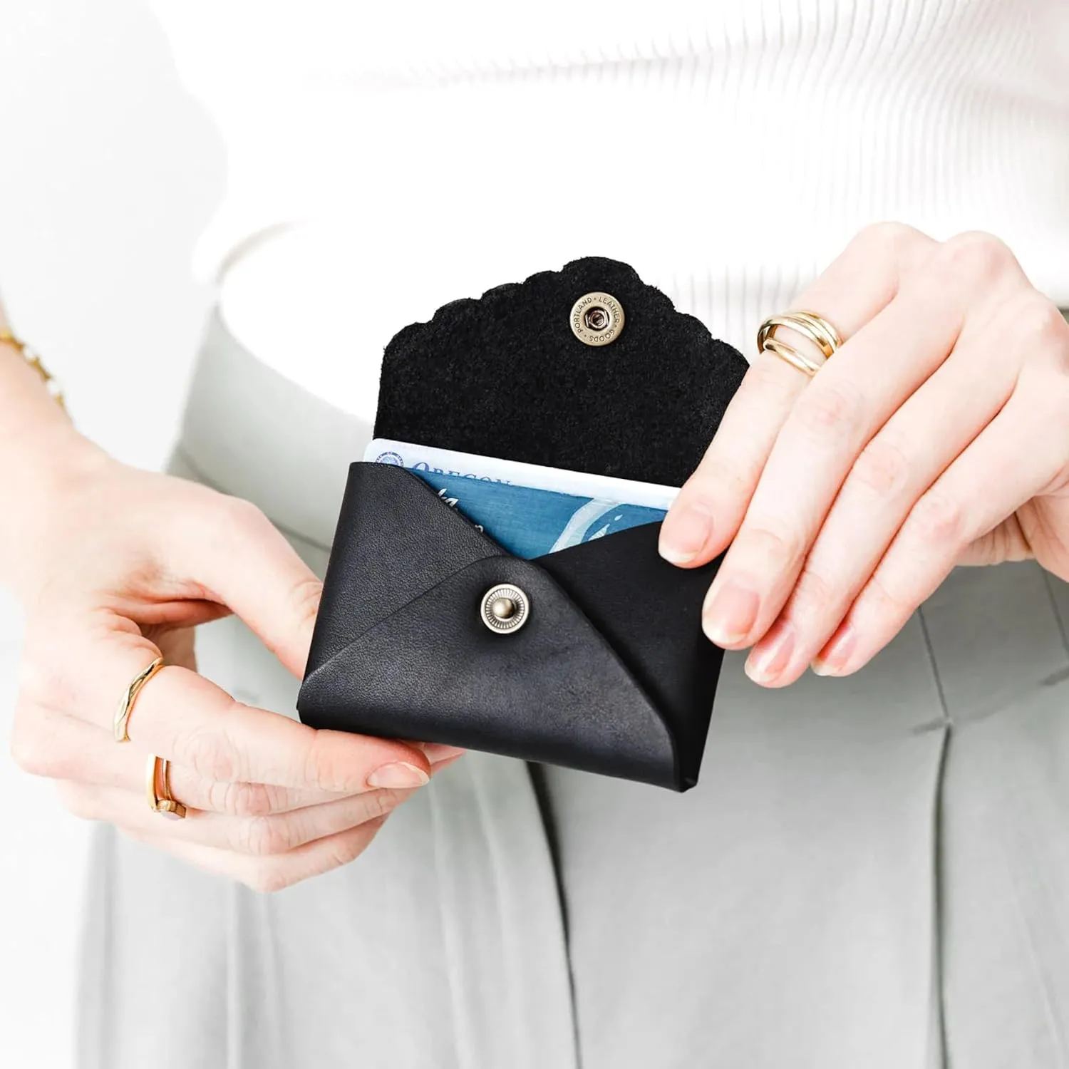 Portland Leather Goods Mini Daisy Wallet for Women – Handmade from the Finest Full-Grain Hides – Features Envelope Design with Snap Closure – Black