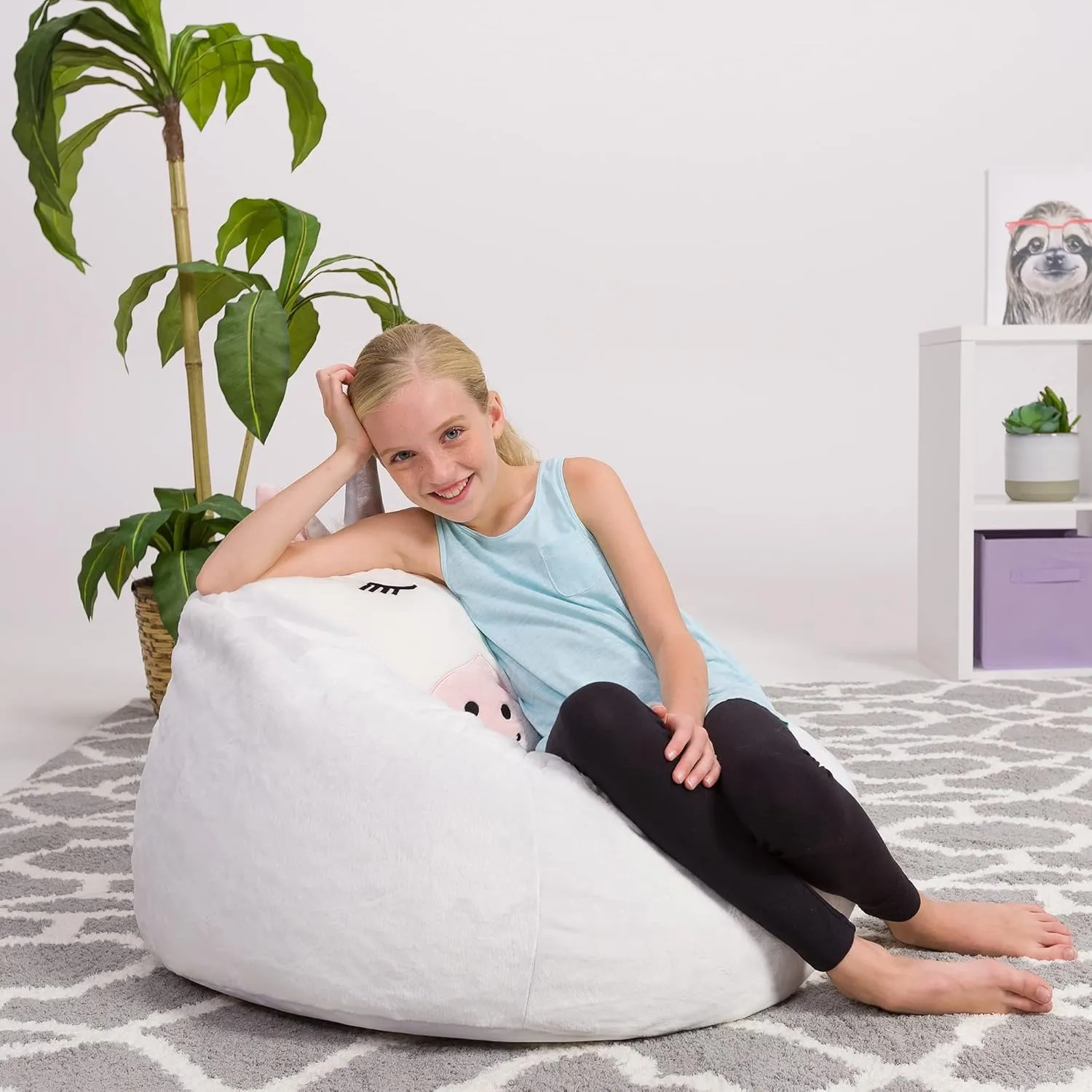 Posh Creations Cute Soft and Comfy Bean Bag Chair for Kids, Animal - Pink Llama