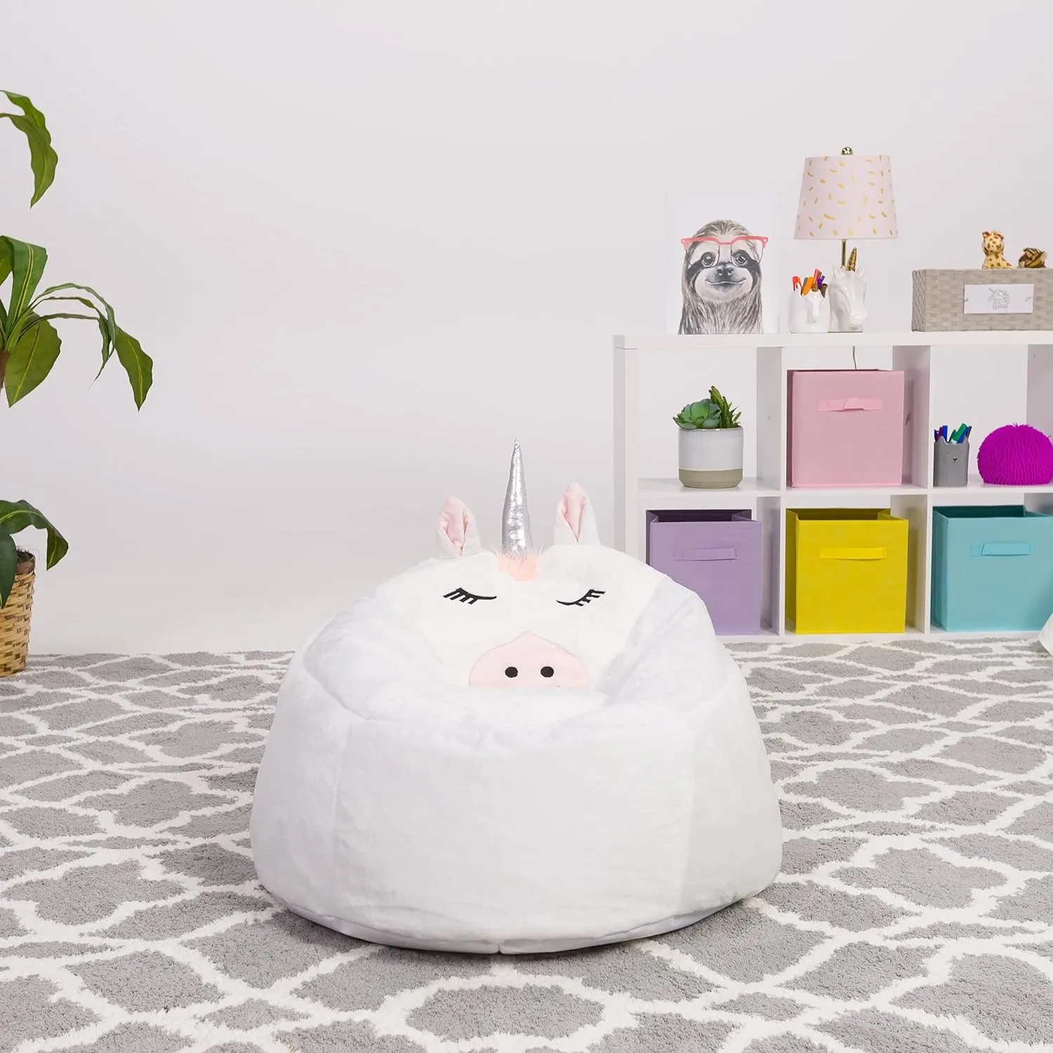 Posh Creations Cute Soft and Comfy Bean Bag Chair for Kids, Animal - Pink Llama