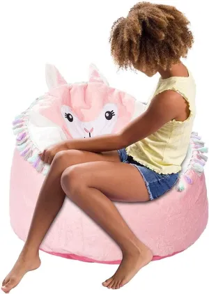 Posh Creations Cute Soft and Comfy Bean Bag Chair for Kids, Animal - Pink Llama
