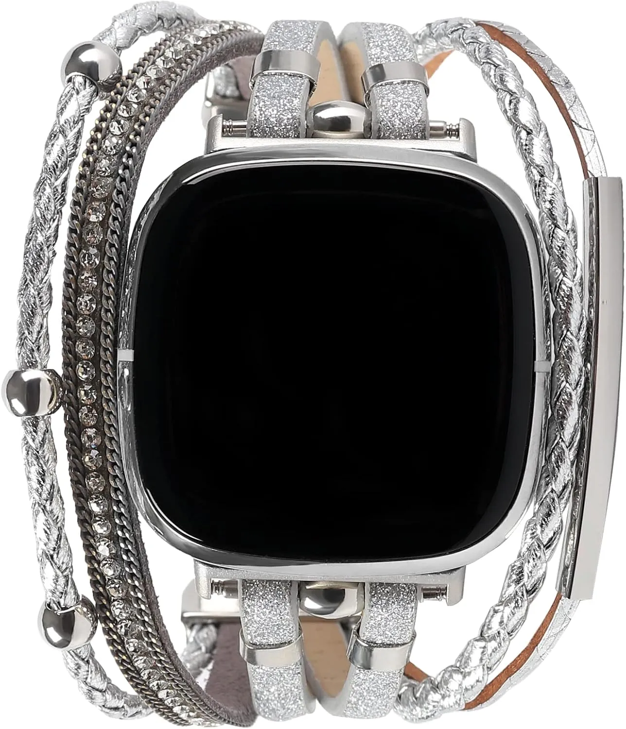 Posh Leather Bands Compatible with Fitbit Versa 3/Fitbit Sense, Women Boho Stylish Multilayer Wrap Bracelets Wristband, Handmade Adjustable Jewelry Strap for Sense/Versa 3 Smart Watch