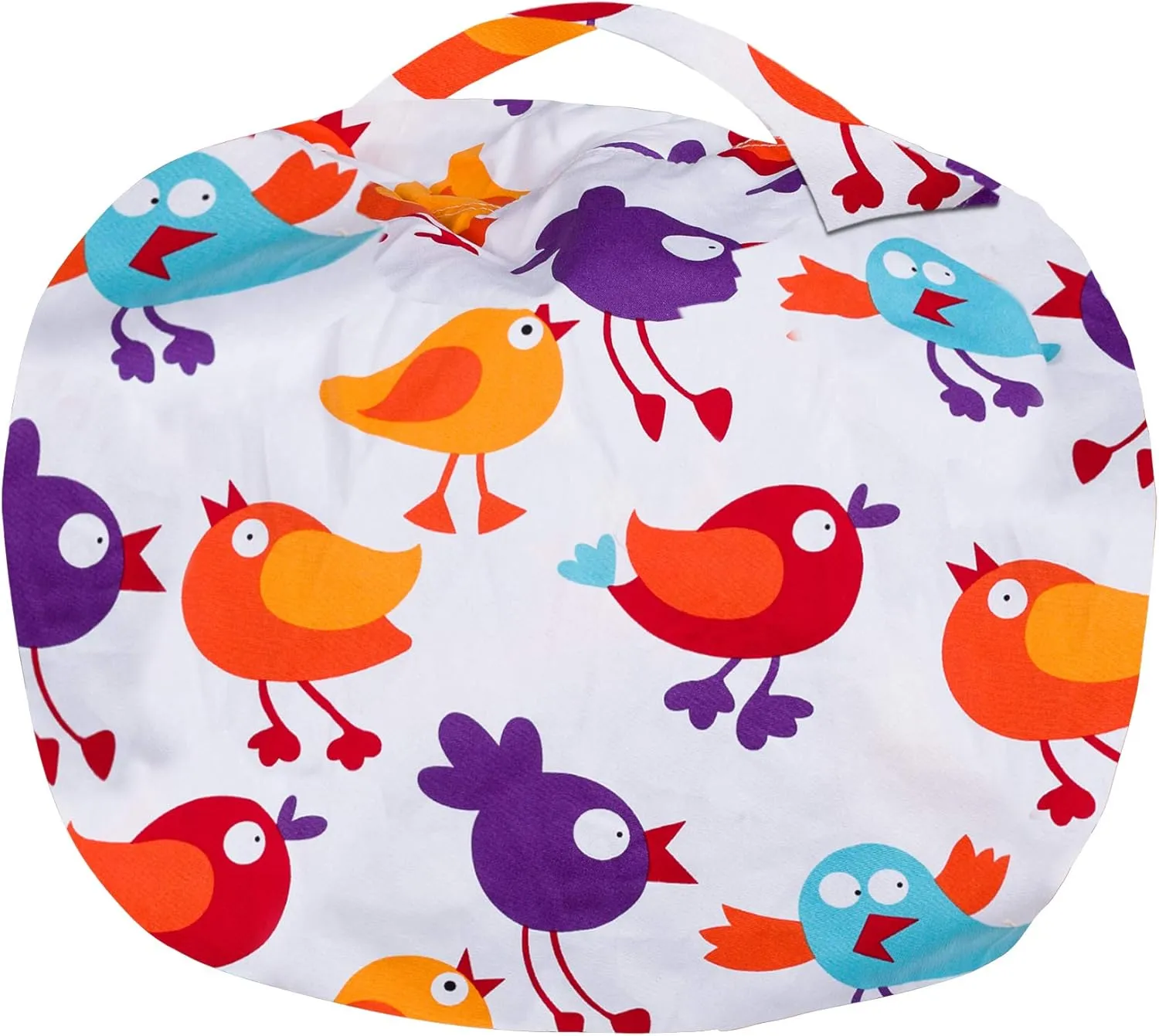 Posh Stuffable Kids Stuffed Animal Storage Bean Bag Chair Cover - Childrens Toy Organizer, Large 38" - Canvas Birds on White