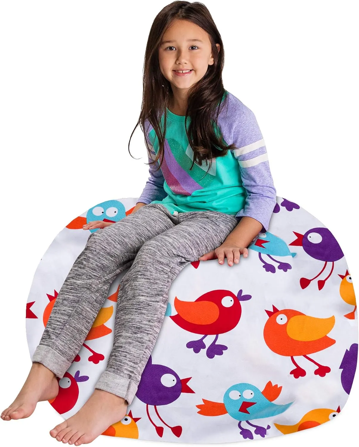 Posh Stuffable Kids Stuffed Animal Storage Bean Bag Chair Cover - Childrens Toy Organizer, Large 38" - Canvas Birds on White