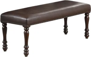 Poundex Faux Leather and Wood Nailheads Dining Bench, Cherry