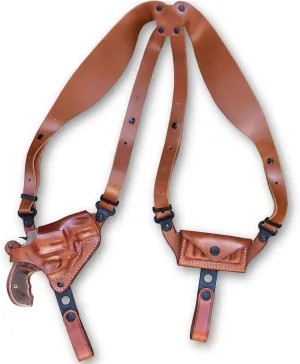 Premium Leather Horizontal Shoulder Holster System with Bullet Carrier for Smith Wesson 38 Special Mod 10 2'' BBL Snub Nose K Frame, Right Hand Draw, Brown Color #1473#