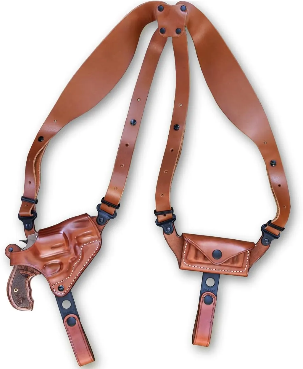 Premium Leather Horizontal Shoulder Holster System with Bullet Carrier for Smith Wesson 38 Special Mod 10 2'' BBL Snub Nose K Frame, Right Hand Draw, Brown Color #1473#