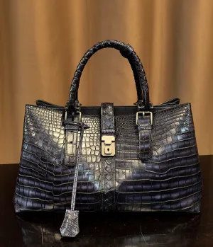 Preorder Genuine Crocodile Leather Travel Tote Bag Black