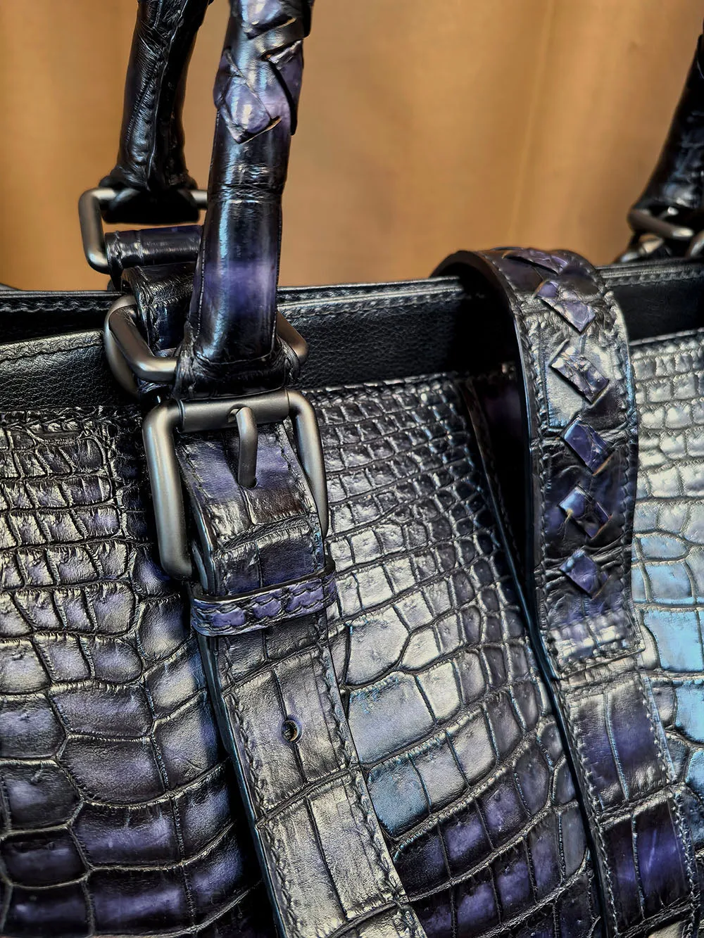 Preorder Genuine Crocodile Leather Travel Tote Bag Black