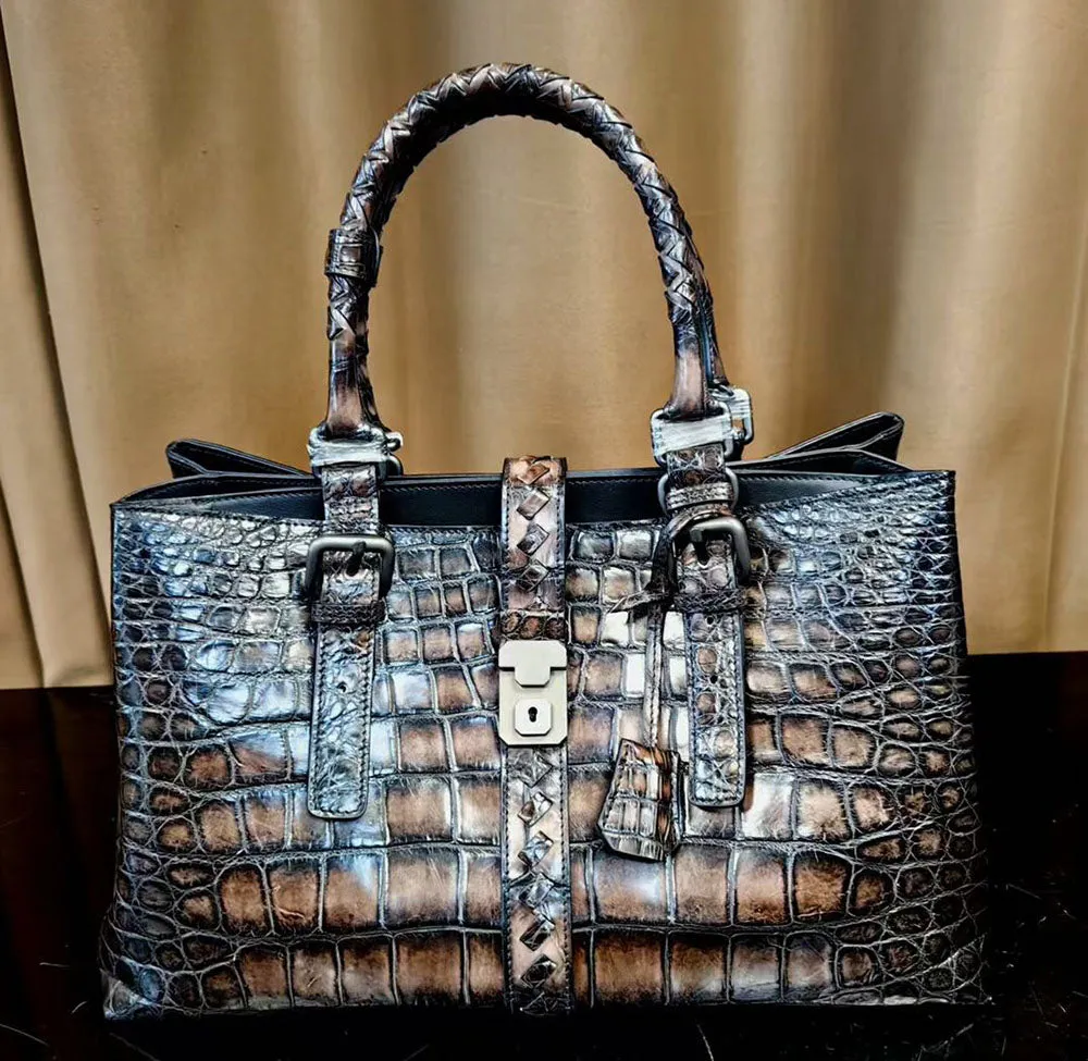Preorder Genuine Crocodile Leather Travel Tote Bag Black