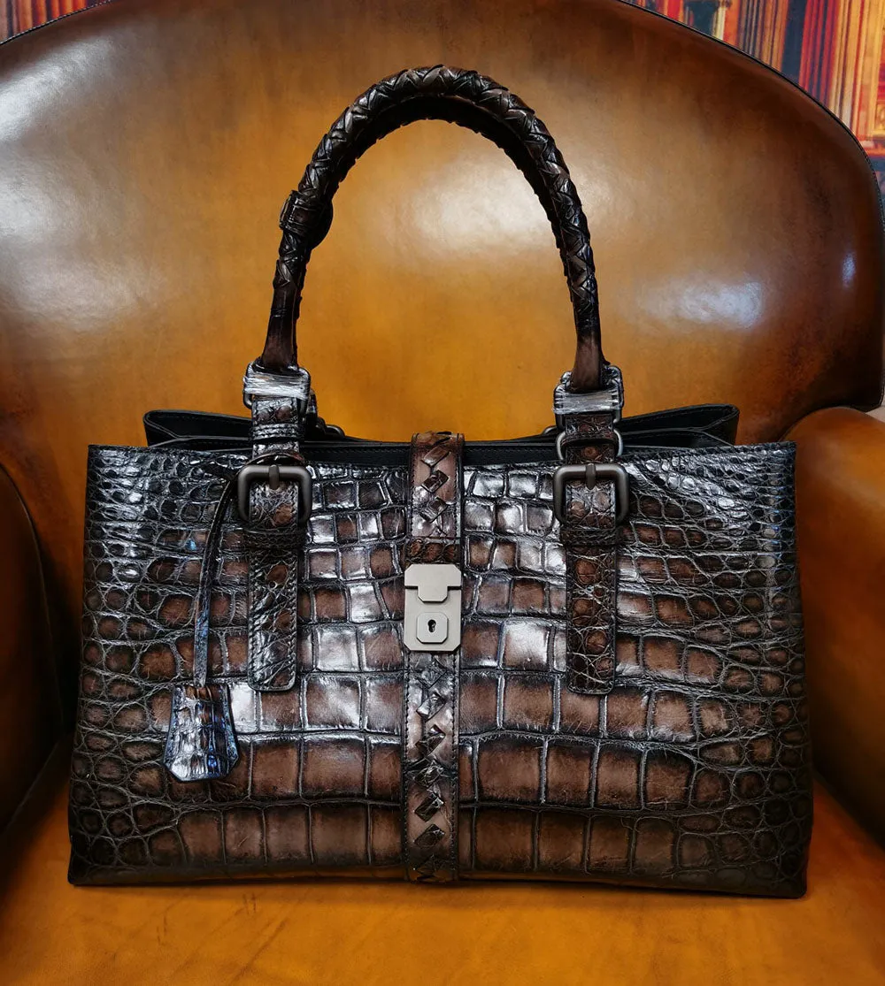 Preorder Genuine Crocodile Leather Travel Tote Bag Black