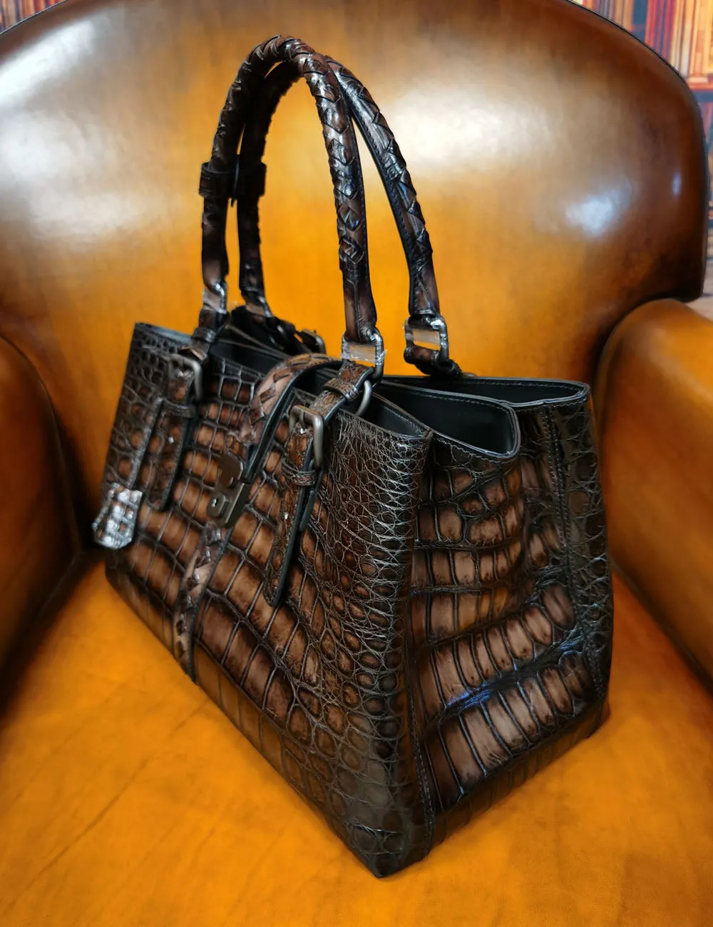 Preorder Genuine Crocodile Leather Travel Tote Bag Black