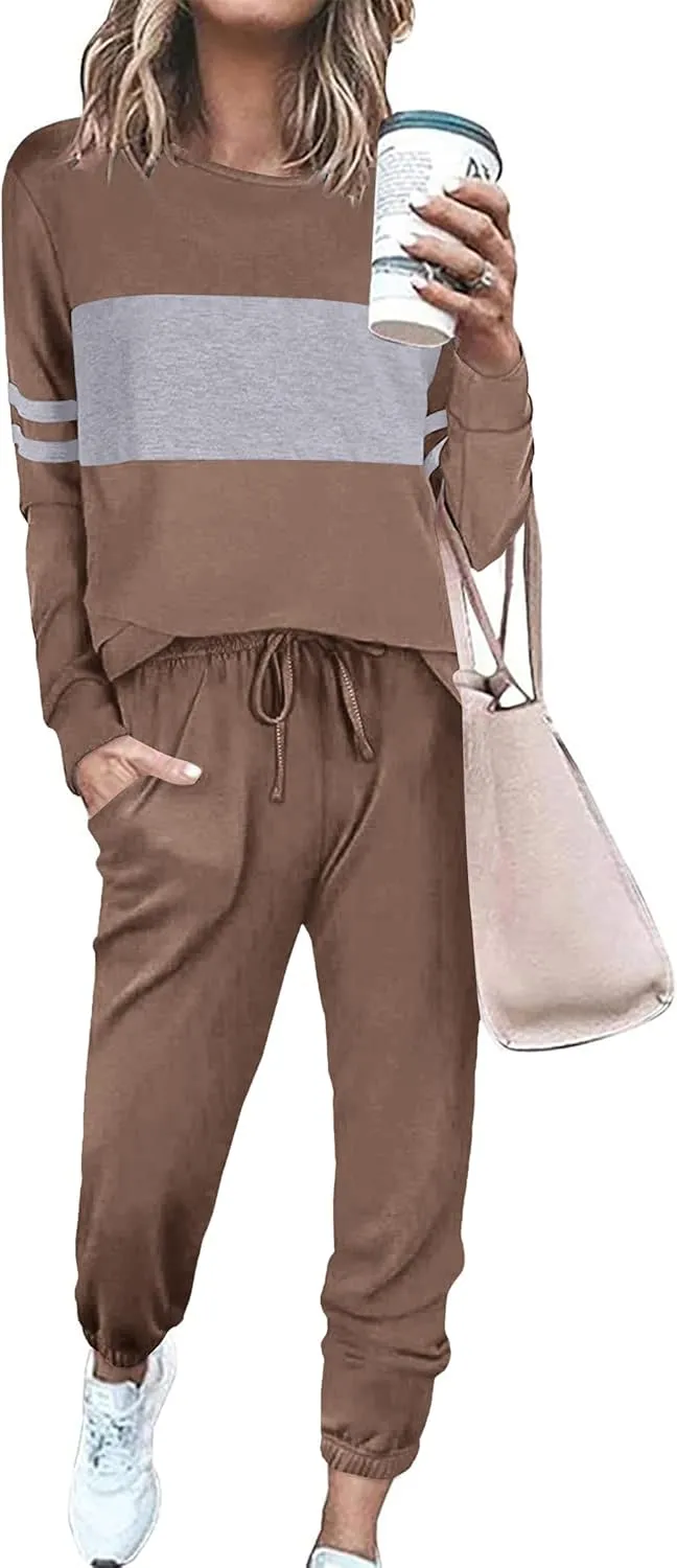 PRETTYGARDEN Women's Color Block 2 Piece Tracksuit Crewneck Long Sleeve Tops Long Sweatpants Outfits Lounge Sets