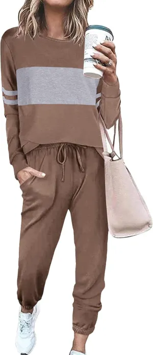 PRETTYGARDEN Women's Color Block 2 Piece Tracksuit Crewneck Long Sleeve Tops Long Sweatpants Outfits Lounge Sets