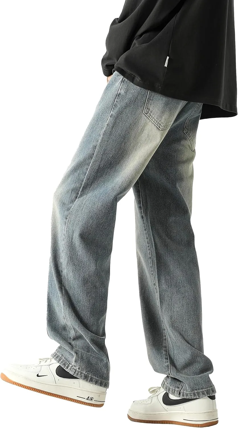 PRIJOUHE Mens Relaxed Fit Jeans Elastic Waist Baggy Denim Cargo Pants Drawstring Trousers