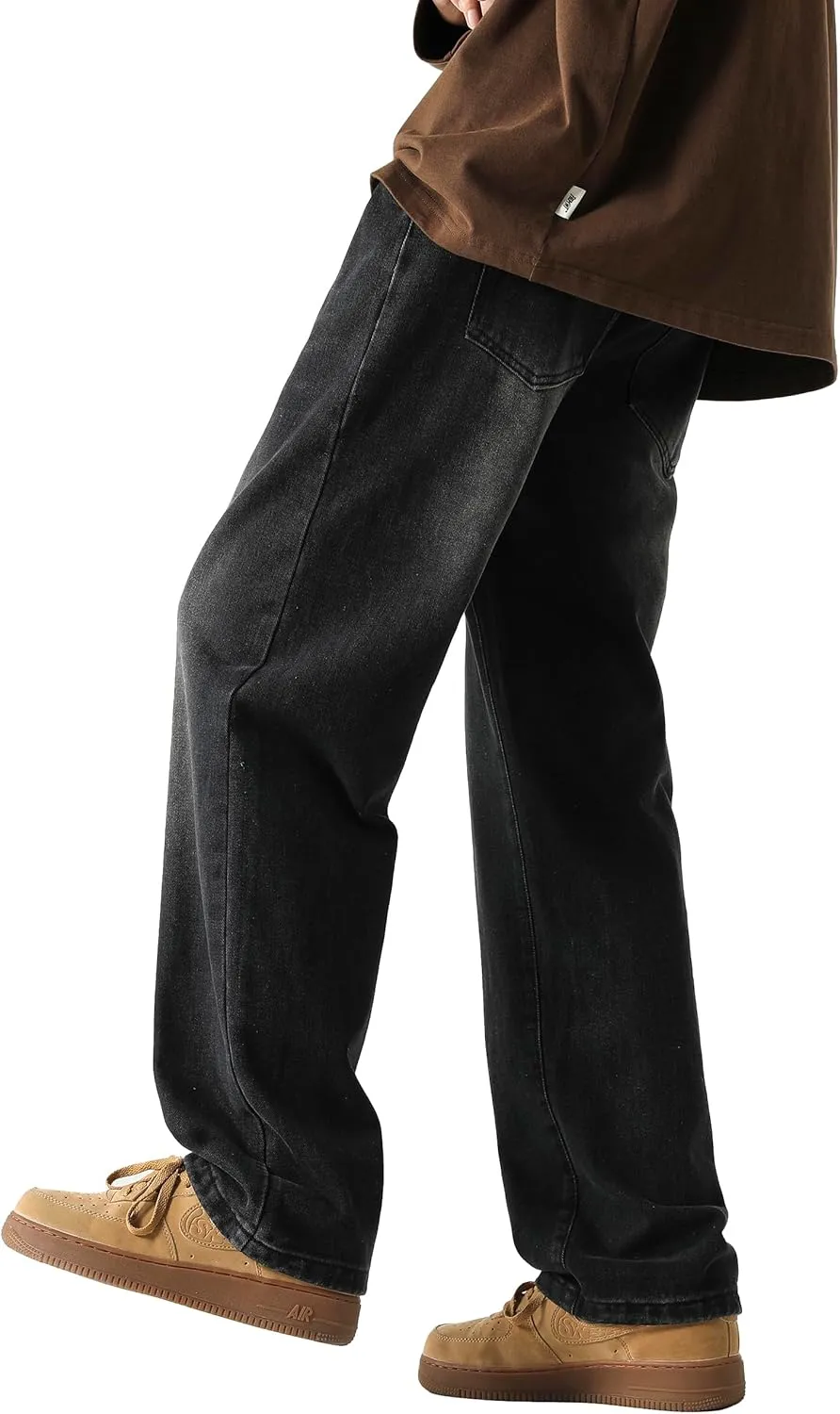 PRIJOUHE Mens Wide Leg Jeans Elastic Waist Baggy Jeans Casual Drawstring Denim Pants Trousers