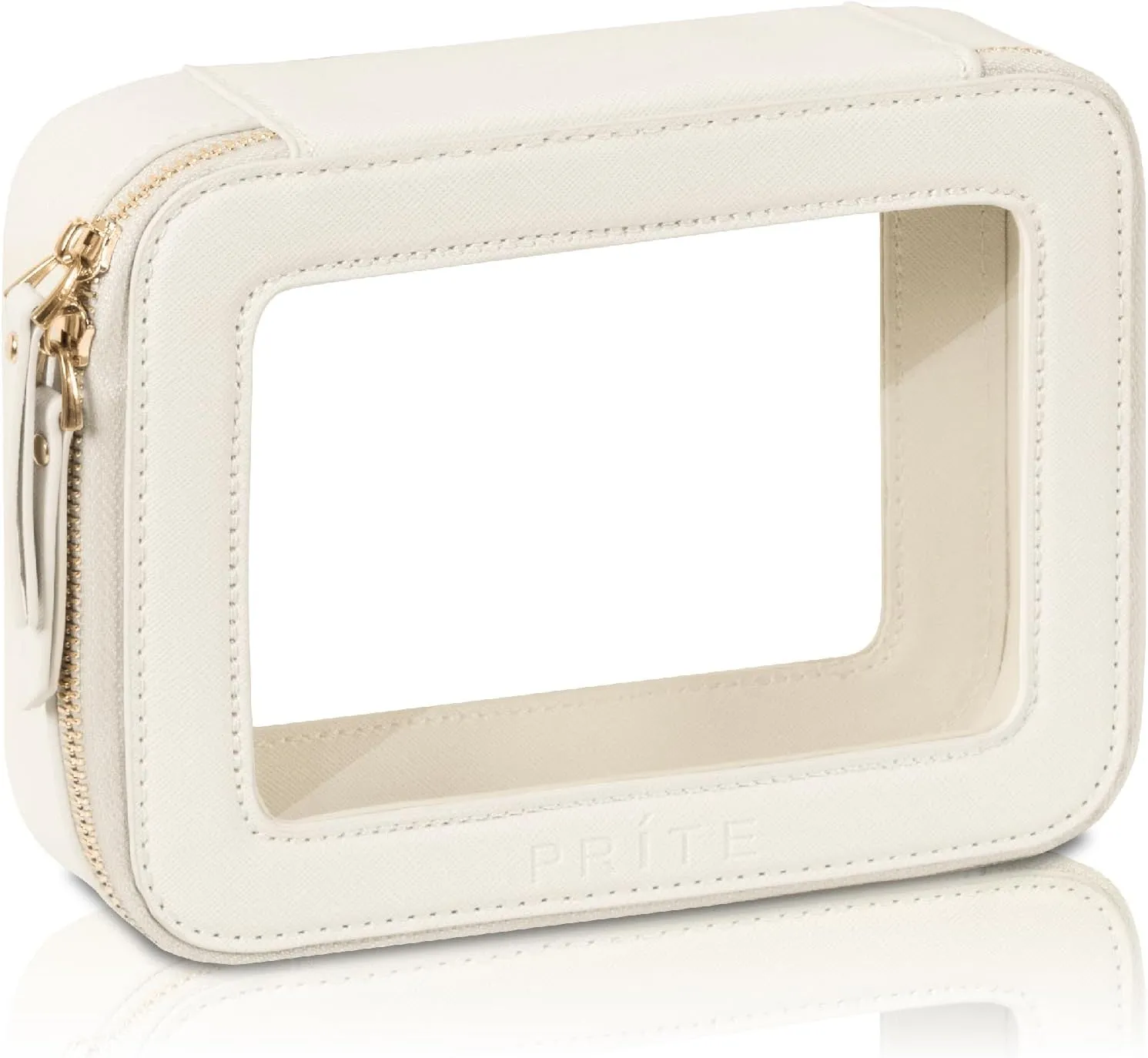 Prite Clear Makeup Bag Cosmetic Organizer Case Waterproof Travel Toiletry Bag Skincare Pouch with Golden Zipper(Beige)