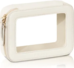 Prite Clear Makeup Bag Cosmetic Organizer Case Waterproof Travel Toiletry Bag Skincare Pouch with Golden Zipper(Beige)