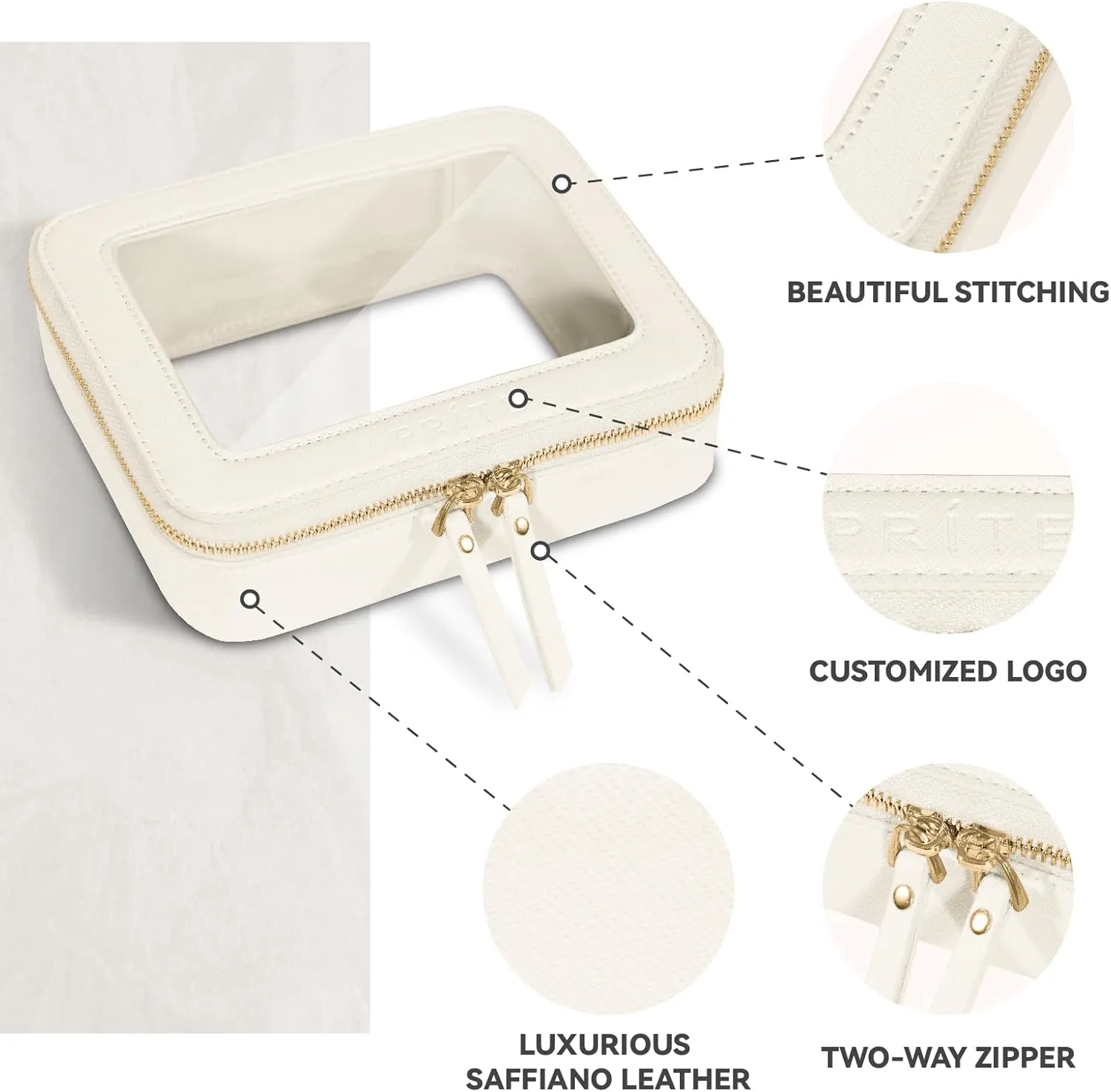 Prite Clear Makeup Bag Cosmetic Organizer Case Waterproof Travel Toiletry Bag Skincare Pouch with Golden Zipper(Beige)