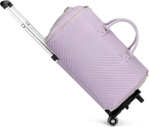 Pro Rolling Garment Bag - Detachable Handle & Extended Base, Waterproof PVC Leather with Shoe/Cosmetic Pockets, Silent Wheels for Air Travel/Weddings (48.5" Hanging System)（Purple）