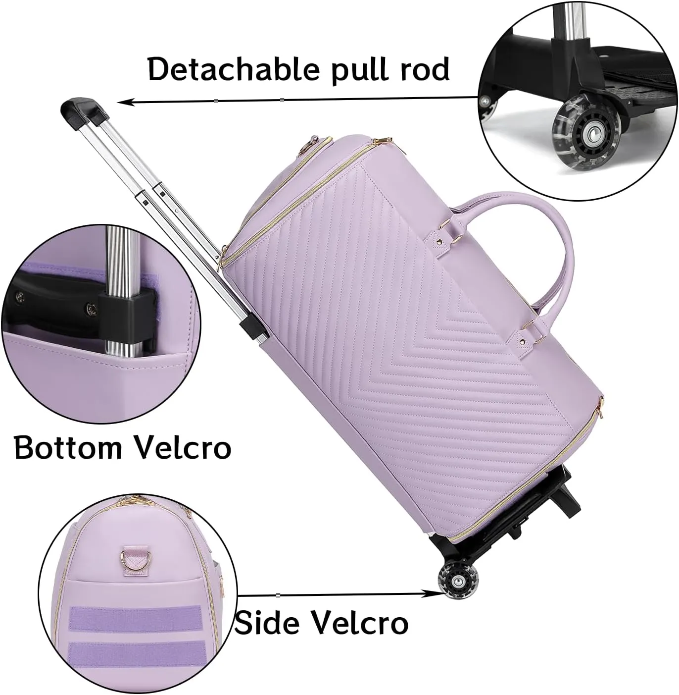 Pro Rolling Garment Bag - Detachable Handle & Extended Base, Waterproof PVC Leather with Shoe/Cosmetic Pockets, Silent Wheels for Air Travel/Weddings (48.5" Hanging System)（Purple）