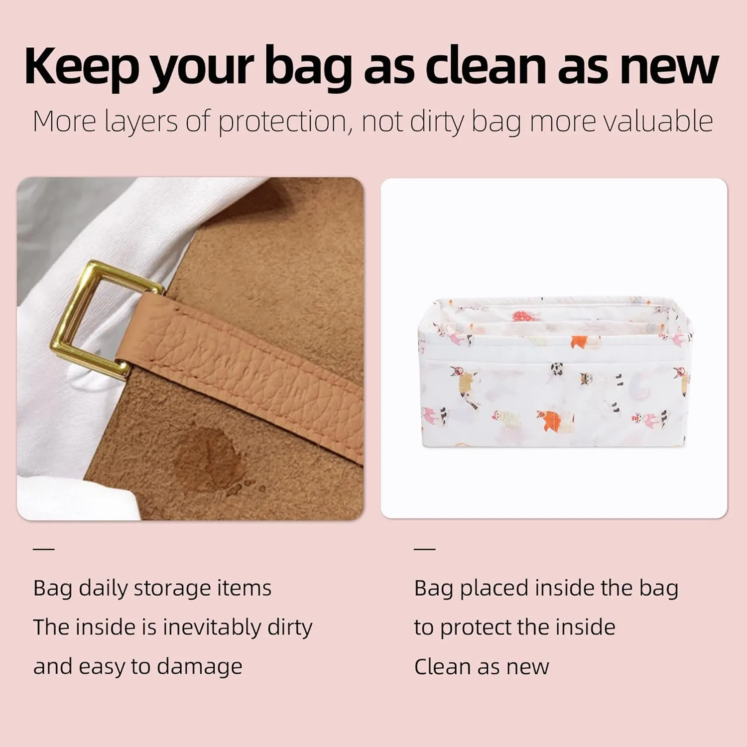 Purse Organizer Insert for LadyDior Bags, Soft Handbag Tote Organizer Liner, Women Luxury Handbag Tote Inner Bag(Medium, Cat Paradise)
