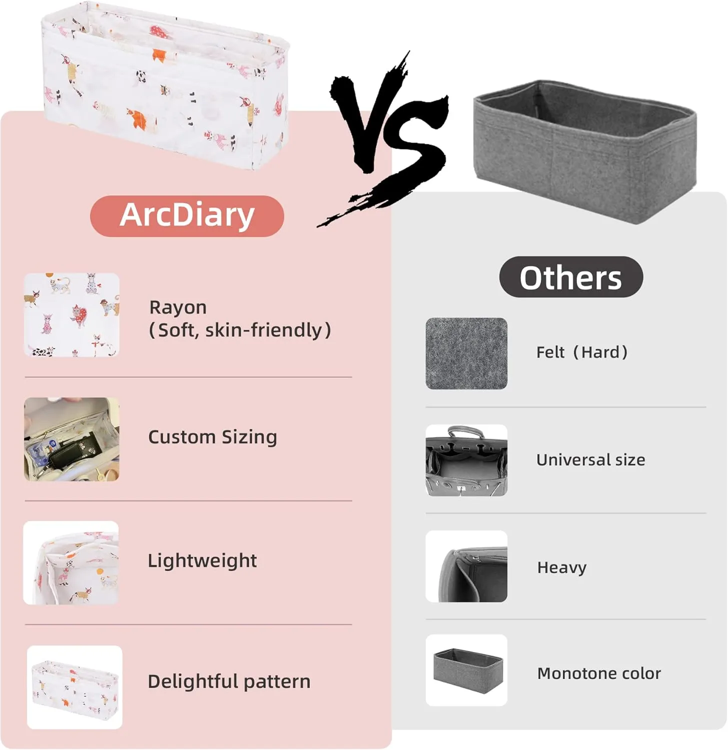 Purse Organizer Insert for LadyDior Bags, Soft Handbag Tote Organizer Liner, Women Luxury Handbag Tote Inner Bag(Medium, Cat Paradise)